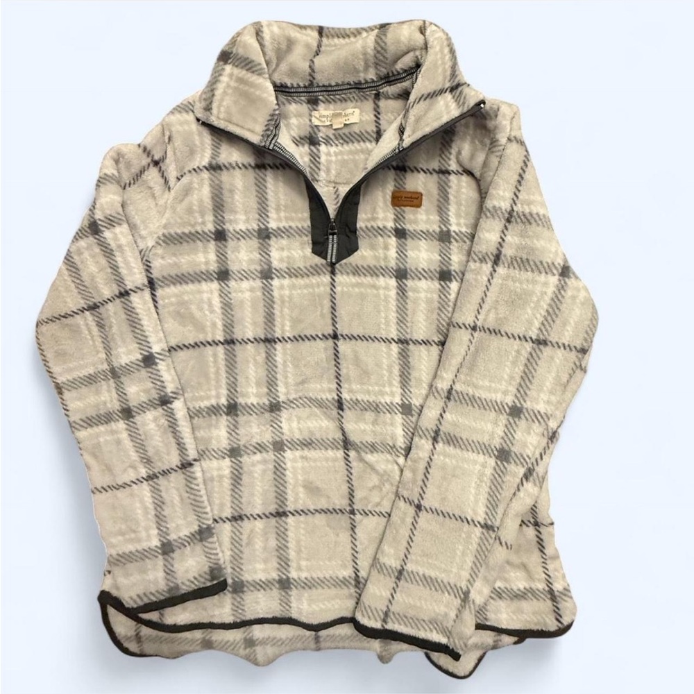 Simply Southern Gray and White Plaid Fleece